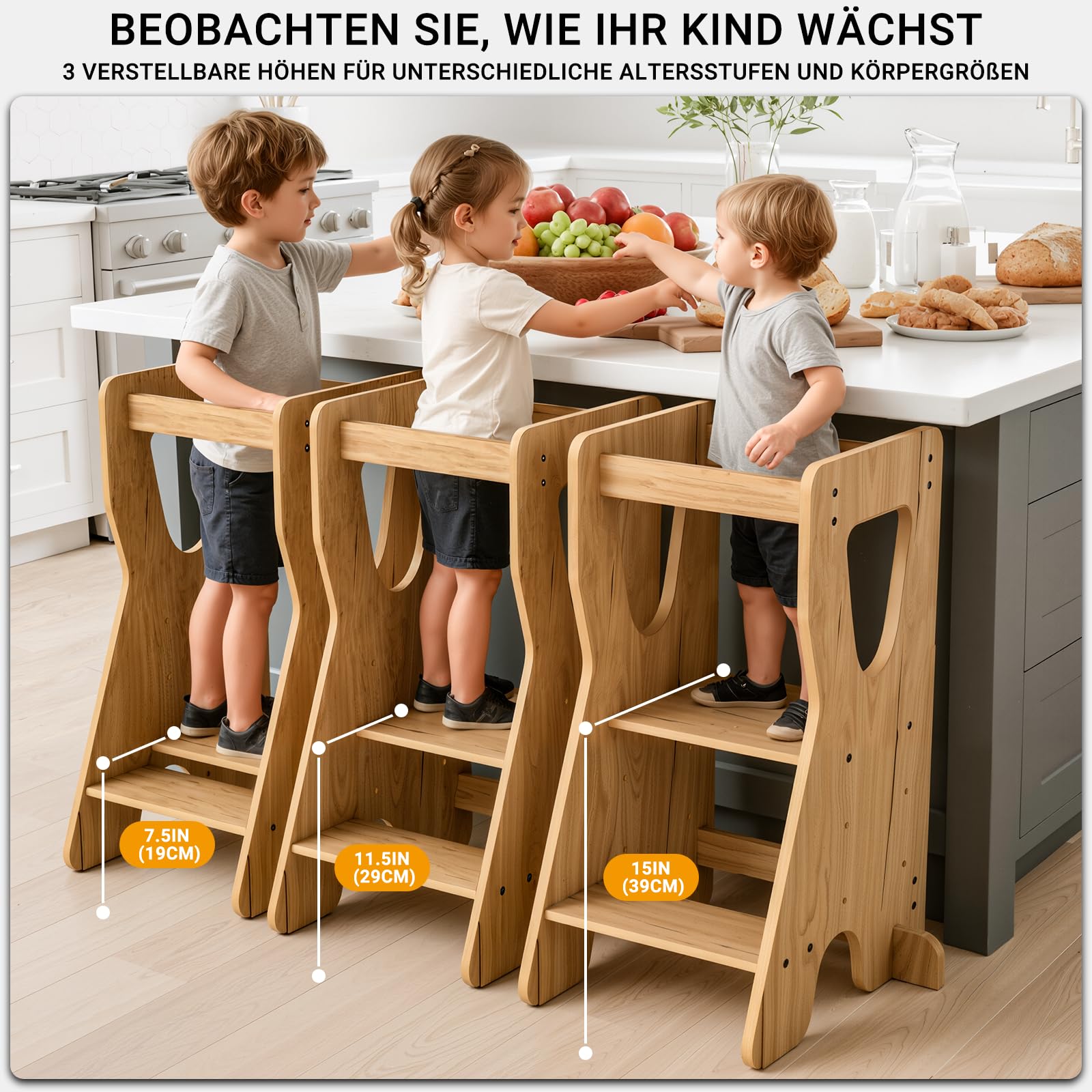 COSYLAND Lernturm ab 1 Jahr - Learning Tower - Höhenverstellbar Montessori Lernturm mit Kippschutz, Natur