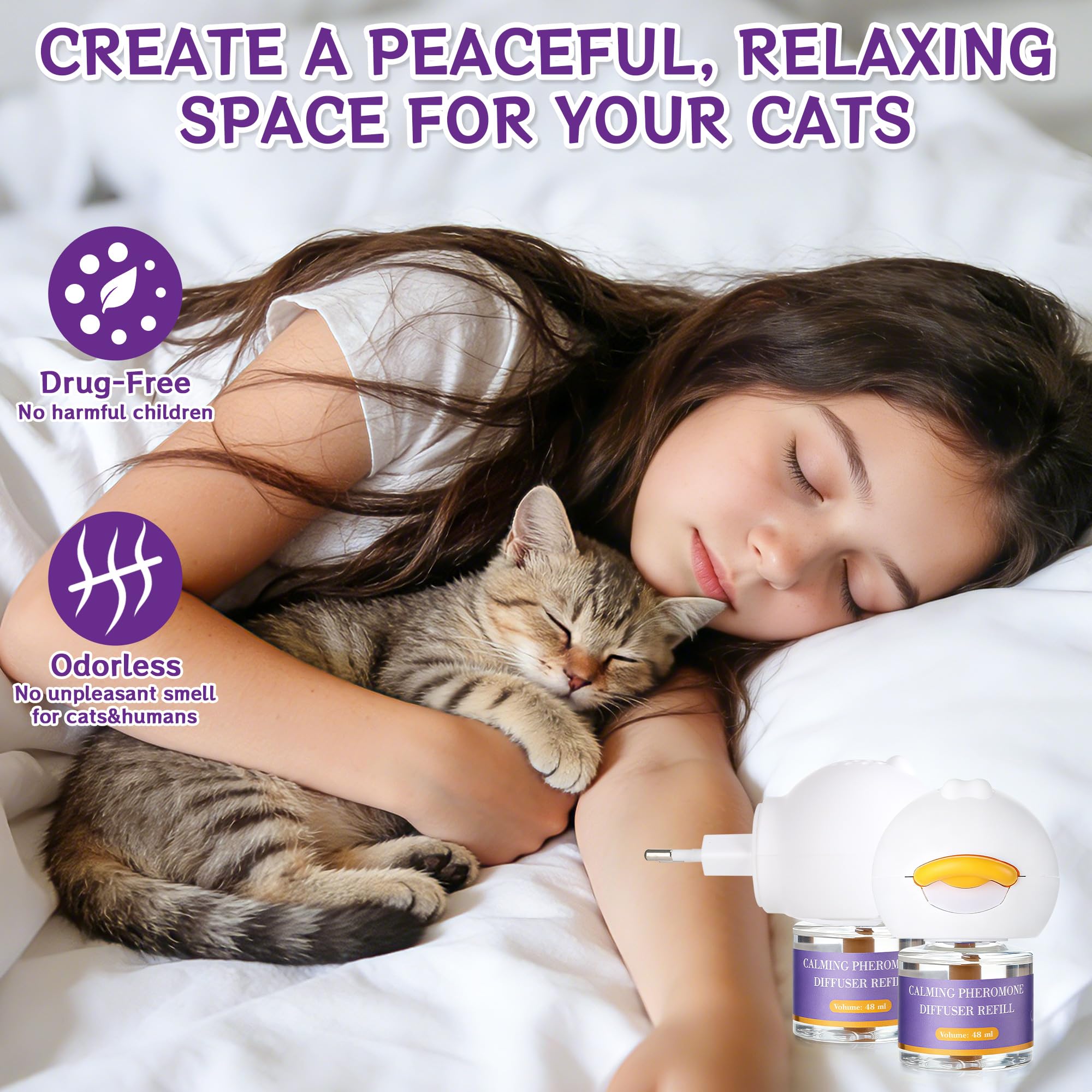 9-in-1 Katze Pheromon Beruhigende Diffusor, Pheromon Diffusor für Katzen, Angst lindern, Helfen, Kämpfe zu reduzieren, Sprühen & Kratzern, Drogenfrei & Geruchlos Sicher (3 Stecker + 6 Refills) 180 Tag