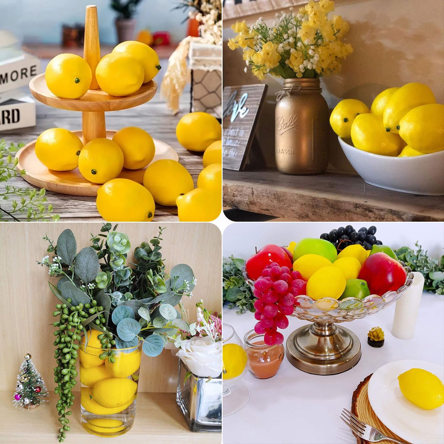 10 Piezas Limón Amarillo Artificial, Limones Amarillos Artificiales, Falso de Limón Artificiales, Limones Artificiales Decorativos para Decoración de Mesa de Cocina Hogar Centros de Mesa