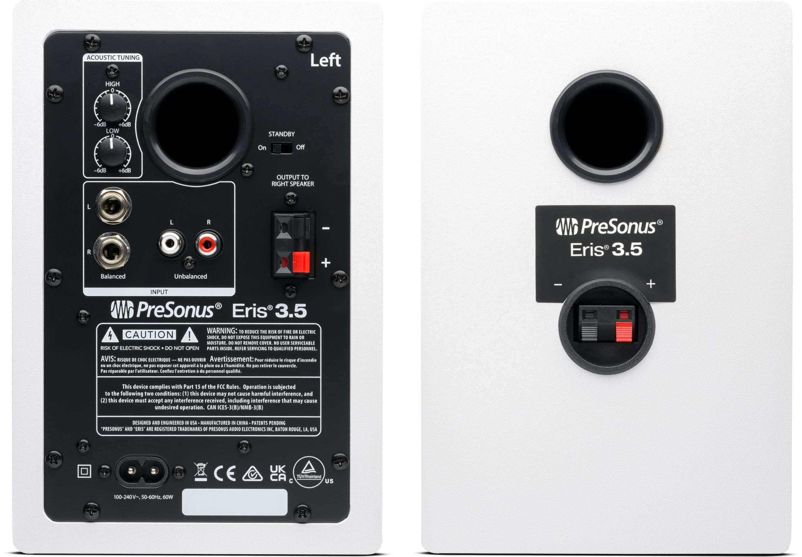 PreSonus Eris 3.5 Gen 2, Altoparlanti Attivi da Scrivania 3.5" per Multimedia, Gaming, Produzione Musicale di Qualità Studio, Potenza 50 W - Bianco