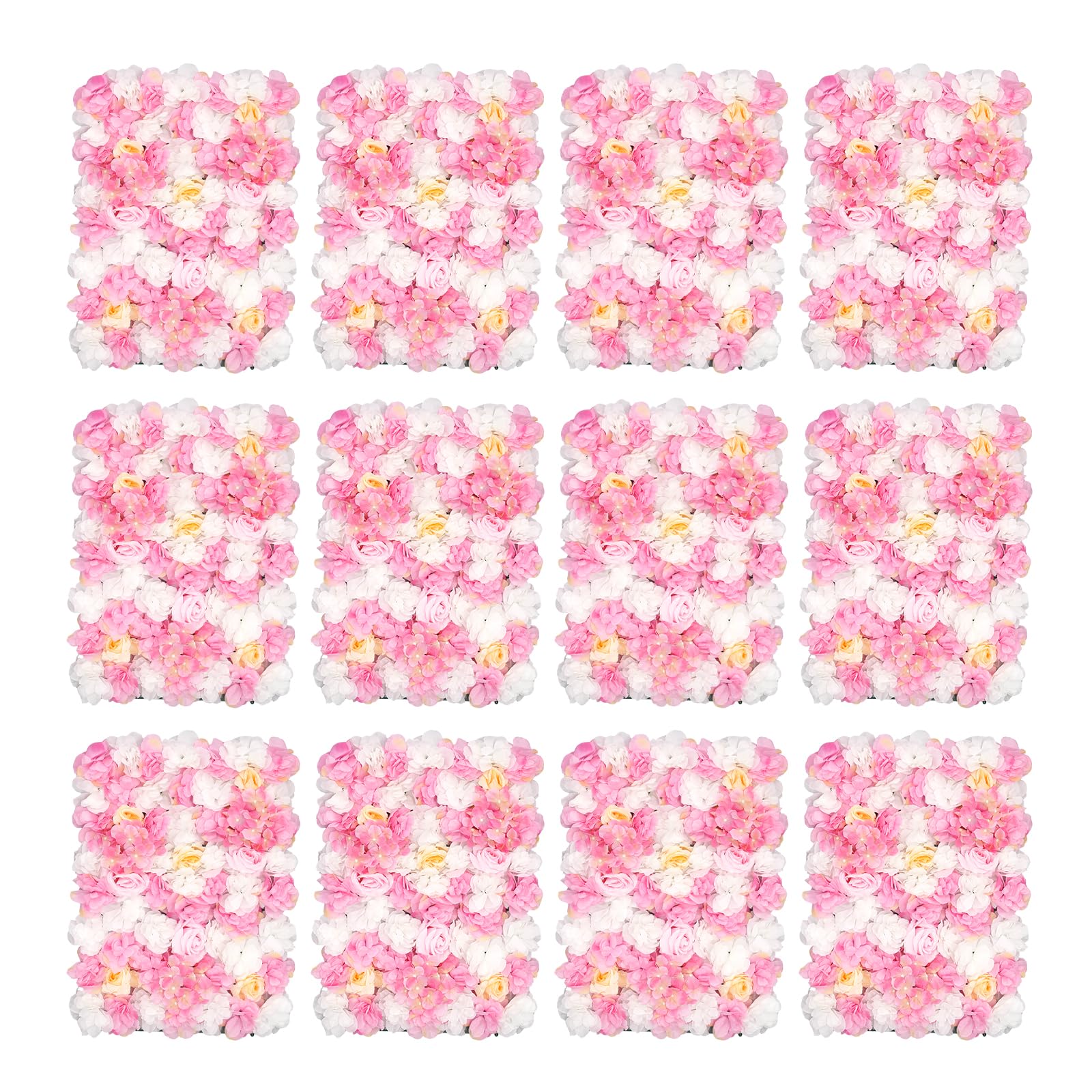 Pared de flores 12 unidades 60 x 40 cm rosa blanco paño de seda plástico