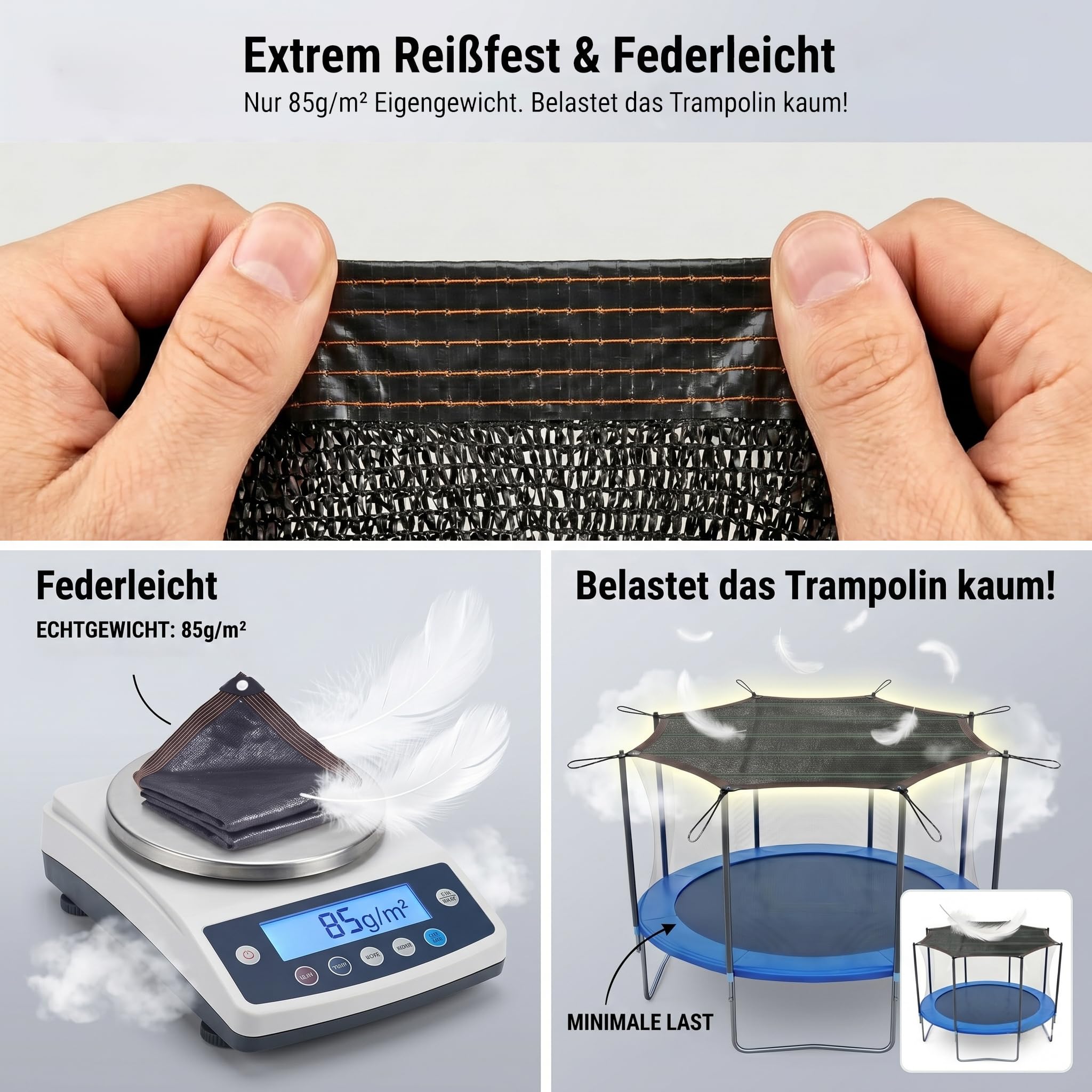 Trampolin Sonnenschutz 305 cm (10ft) für 8 Stangen | UV-Schutz, Atmungsaktives Sonnensegel, Verstärkte Gurtbänder, Anti-Durchhang Dach, Wasserdurchlässig