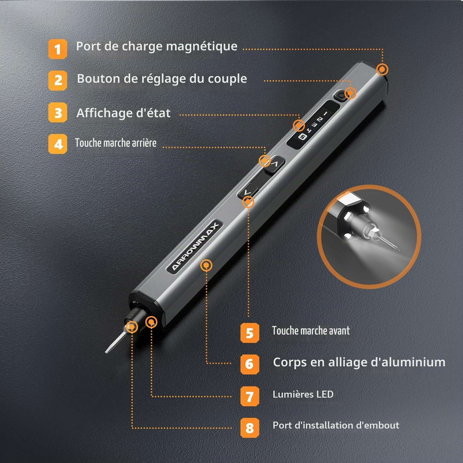 ARROWMAX SES Ultra Kit de tournevis électrique 70 en 1 magnétique de précision, 5 réglages de couple, haute vitesse 280 tr/min, écran OLED et 4 LED, mini outil sans fil