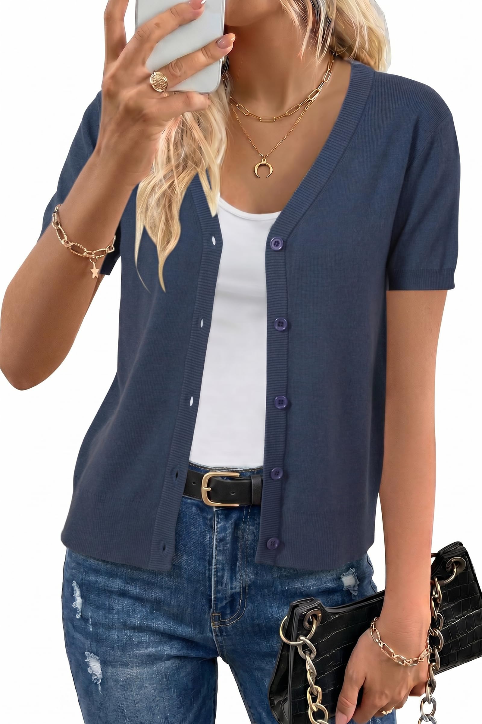 Arach&Cloz Cardigan da Donna, Manica Corta, Bolero in Misto Lana, Estivo, Corto, Top Casual da Lavoro