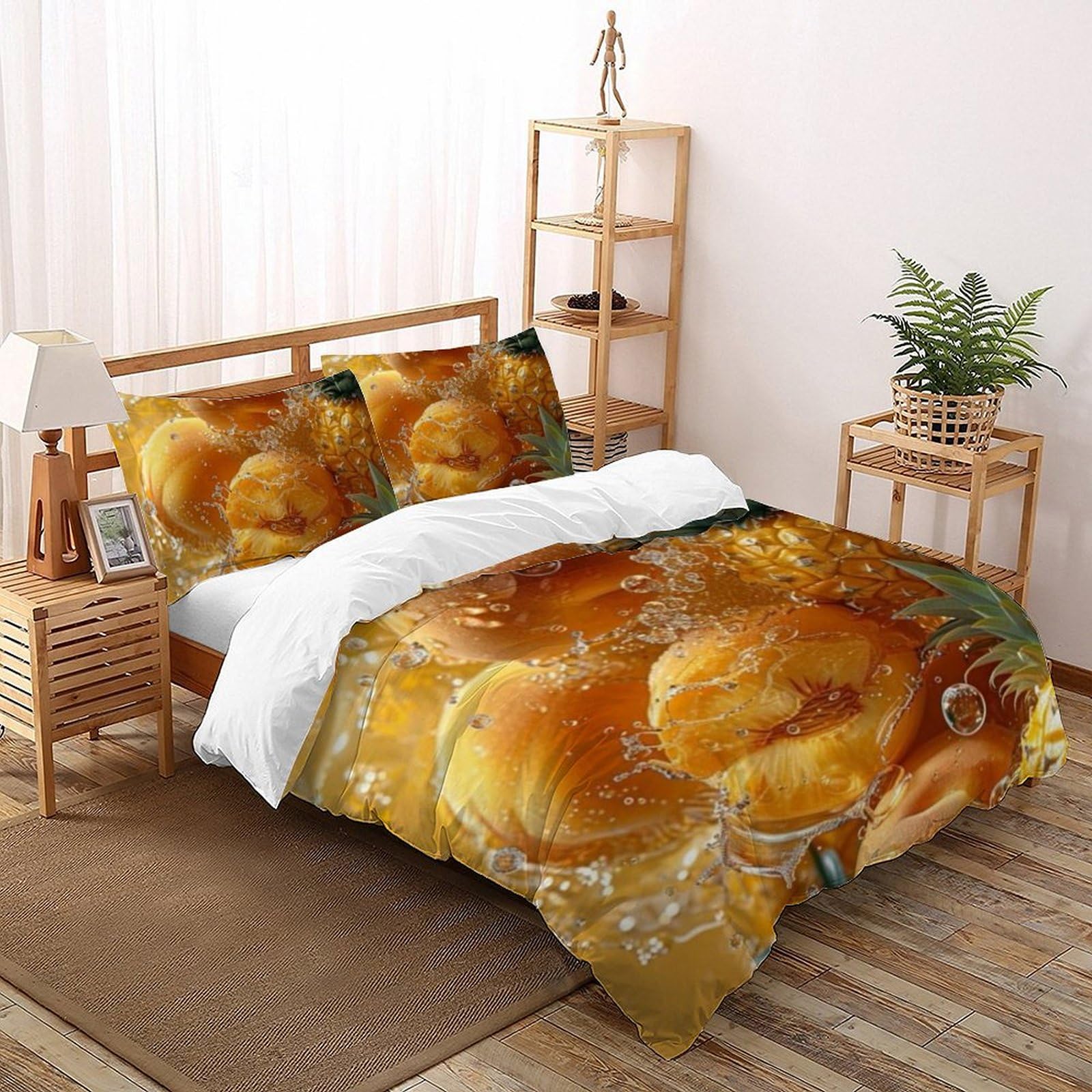 Housse de couette fruits imprimé 3D relief peach parure de lit double 200x200cm