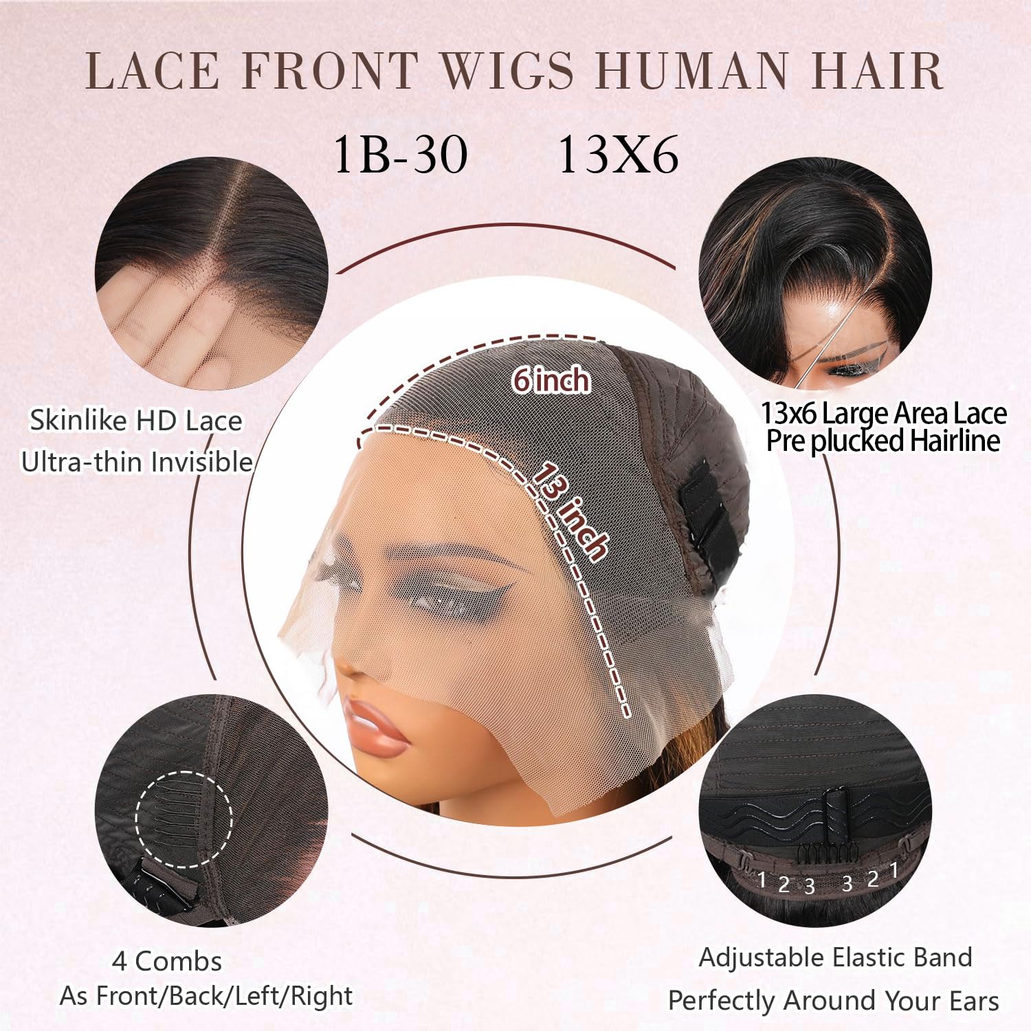 Highlight Ombre Lace Front Wig Human Hair Pre Plucked 200 Density 1B/30 Brown Highlight wig 13x6 Body Wave HD Transparent Lace Frontal Wigs Human Hair Colored 28 Inch Balayage Wig for Women