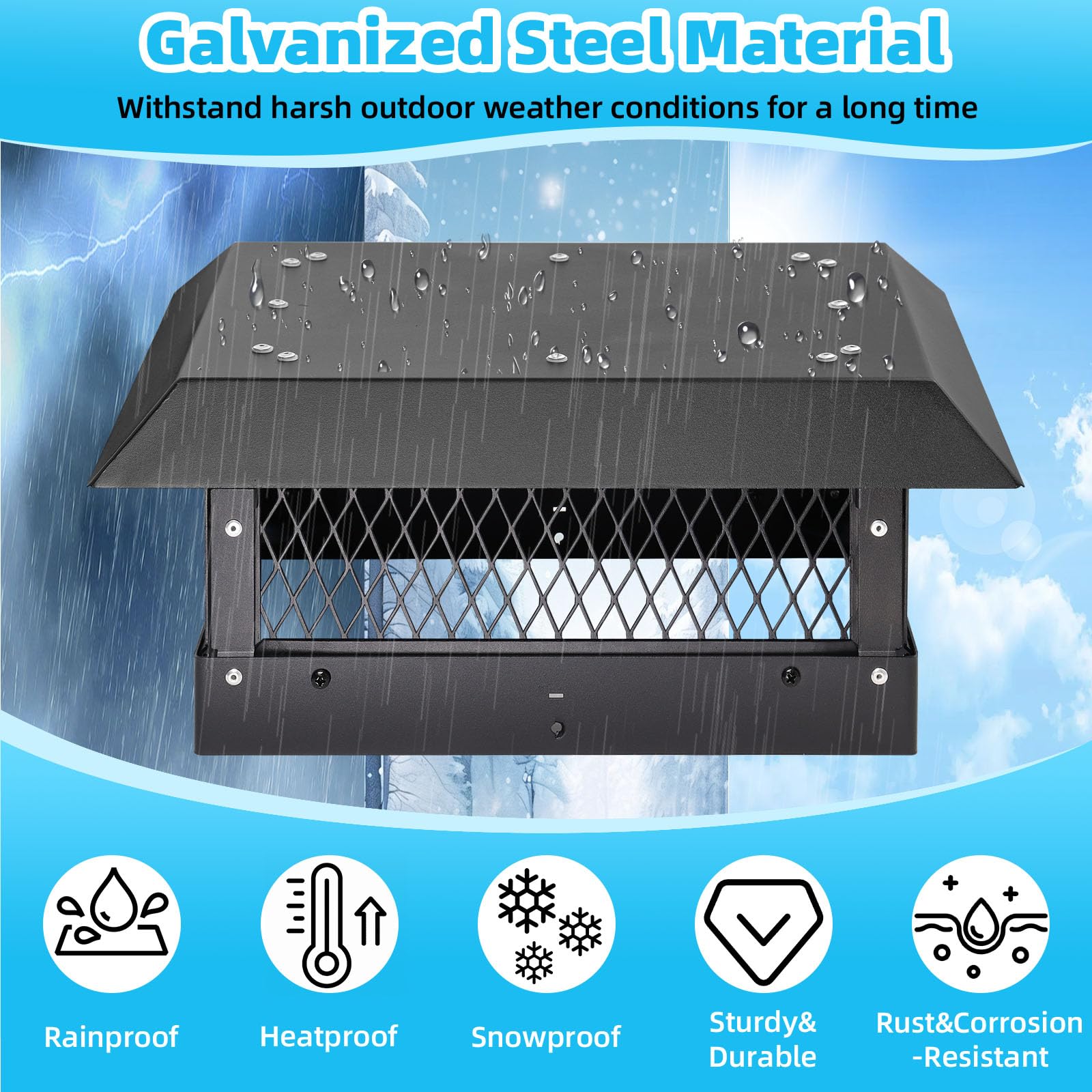 Tapa de chimenea para chimenea, tapas de chimenea para exteriores, 9 x 13 pulgadas, cubierta de chimenea para chimenea, tapa de lluvia, cubierta protectora superior de chimenea para chimenea, cubierta