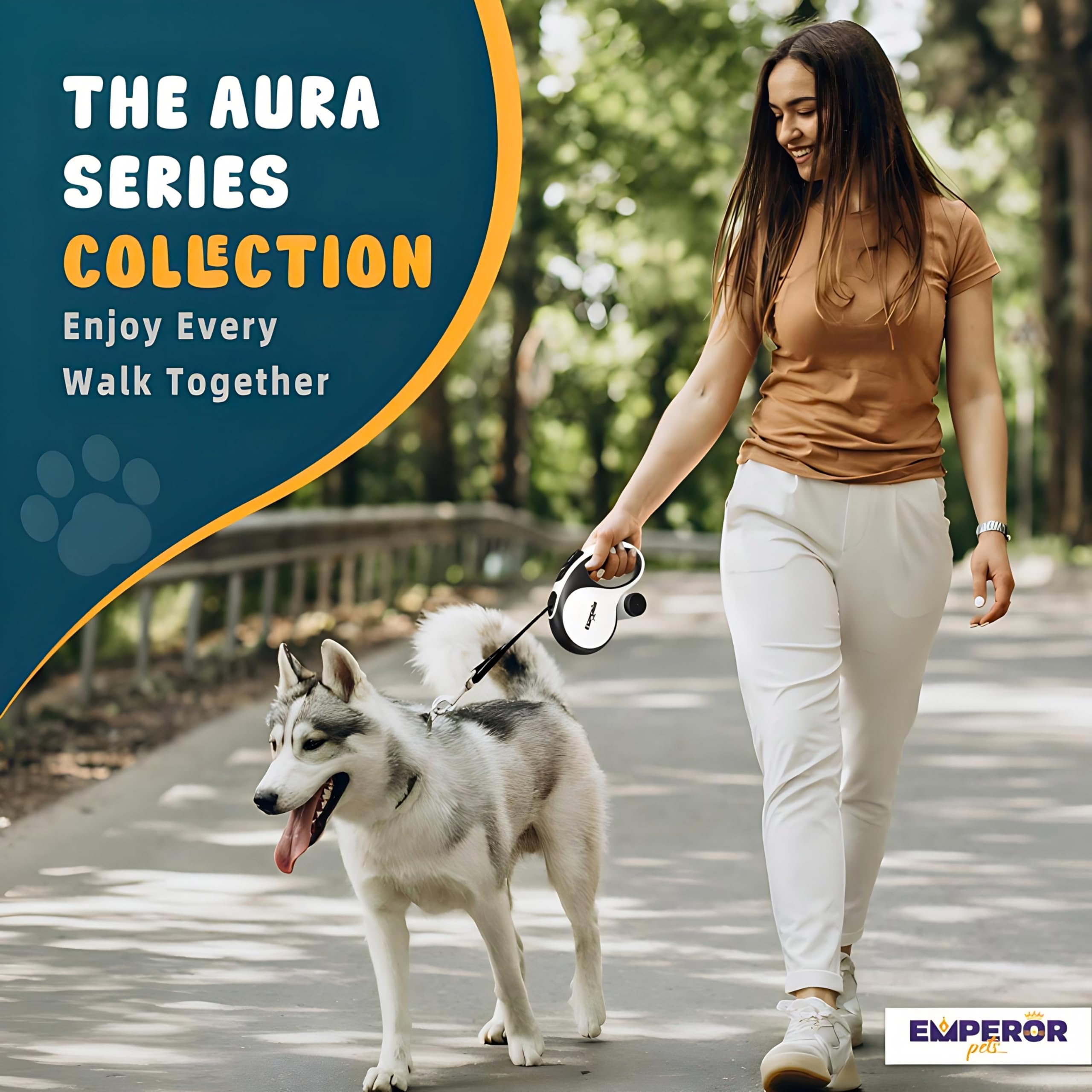 Emperor Pets 8 m, chowana smycz dla dużych psów, do 50 kg, dla średnich psów, duża, wytrzymała, chowana, 7,9 m, dla psów dużych ras, Aura BW26