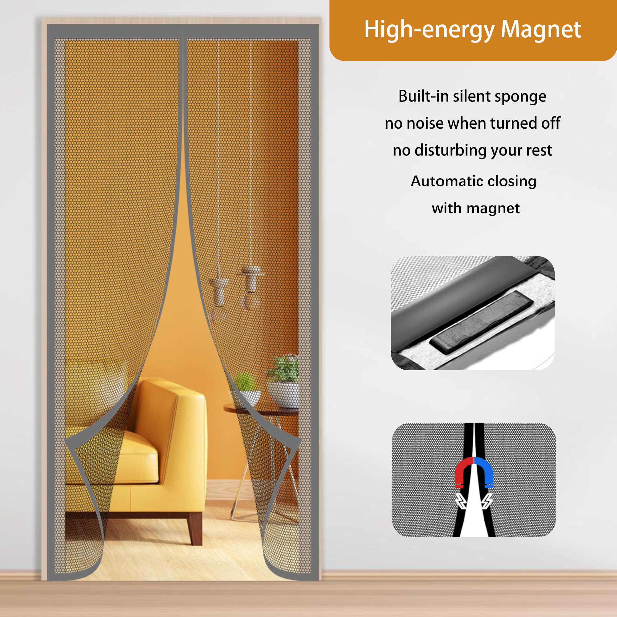 Mosquitera para Puerta 107 x 292 cm Se Cierra Automáticamente Cortina Mosquitera Magnética Puertas Lejos de Los Mosquitos para Puertas de Balcón O Terraza, Gris