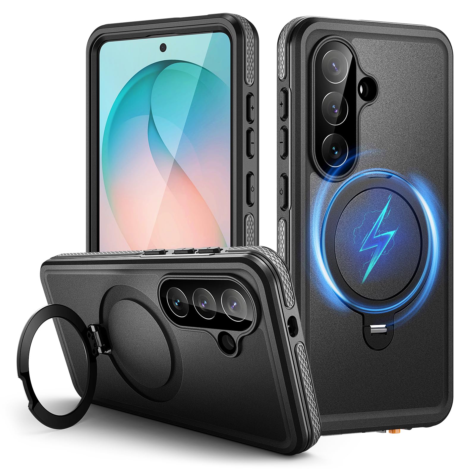 für Samsung Galaxy S26 5G Hülle Wasserdicht mit Ringhalterung Ständer, HandyHülle für Samsung S26 IP68 wasserdichte 360 Schutzhülle,Stoßfest Outdoor Panzerhülle mit Displayschutz,Schwarz