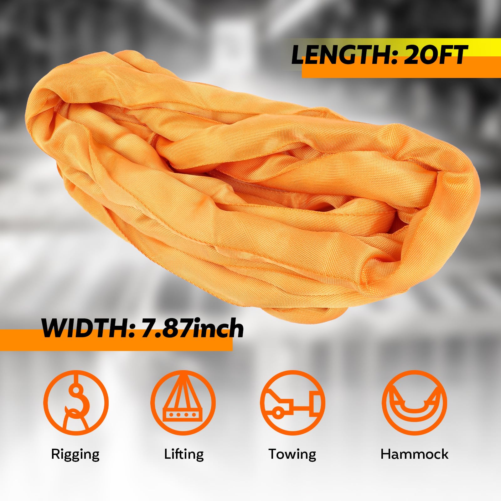 20FT Endless Round Sling For Heavy Lifting - 22,046lbs Capacity Polyester Loop Lifting Strap