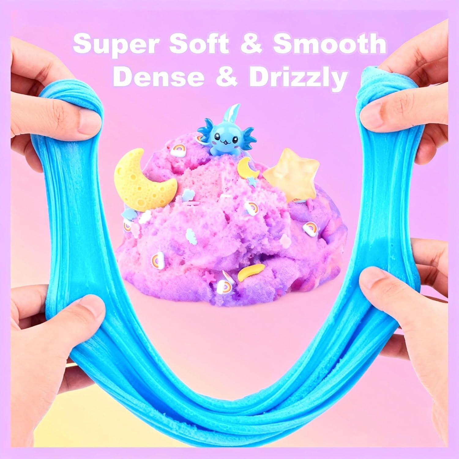 YHan Axolotl Cloud Slime Kit with Charm - Blue Scented Fluffy Slime (10oz), Soft Fidget Sensory Toy for Kids, Party Favors Goodie Bag Stuffers