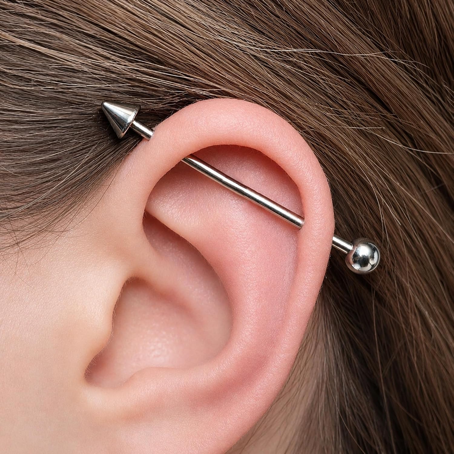 14G Classic Industrial Piercing Jewelry Surgical Steel, Minimalist Spike Industrial Bar for Women and Men, 14 Gauge 38mm