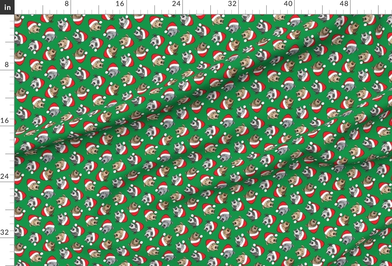 Spoonflower Fabric - Santa Hats Christmas Dogs Green Red Bull Pitbull Printed on Minky Fabric by The Yard - Sewing Baby Blankets Quilt Backing Plush