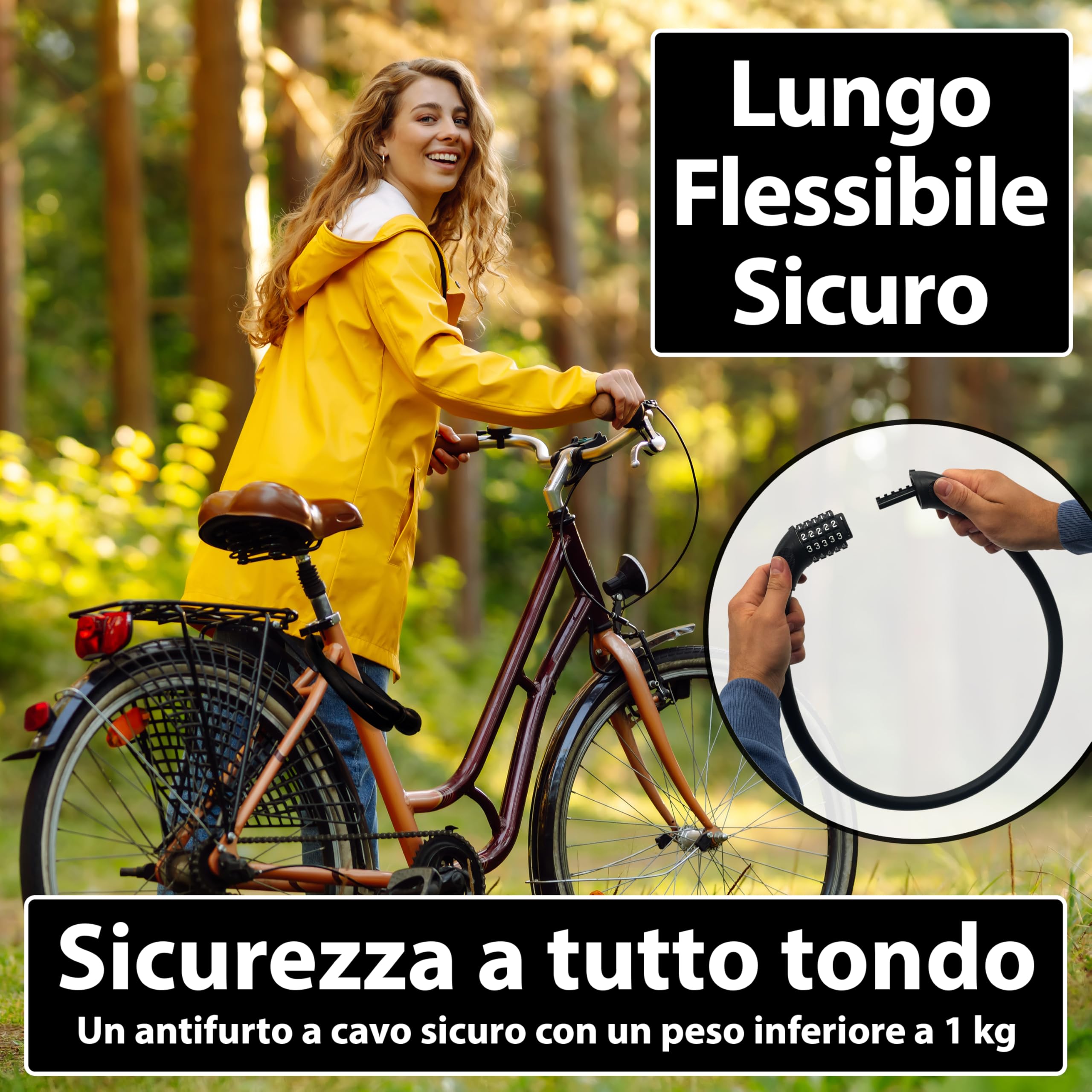 KOHLBURG Antifurto a cavo a combinazione | lungo 105 cm & 20 mm di spessore | Lucchetto a cavo per alta sicurezza con combinazione numerica | Antifurto con codice con numeri per bici elettrica, scooter