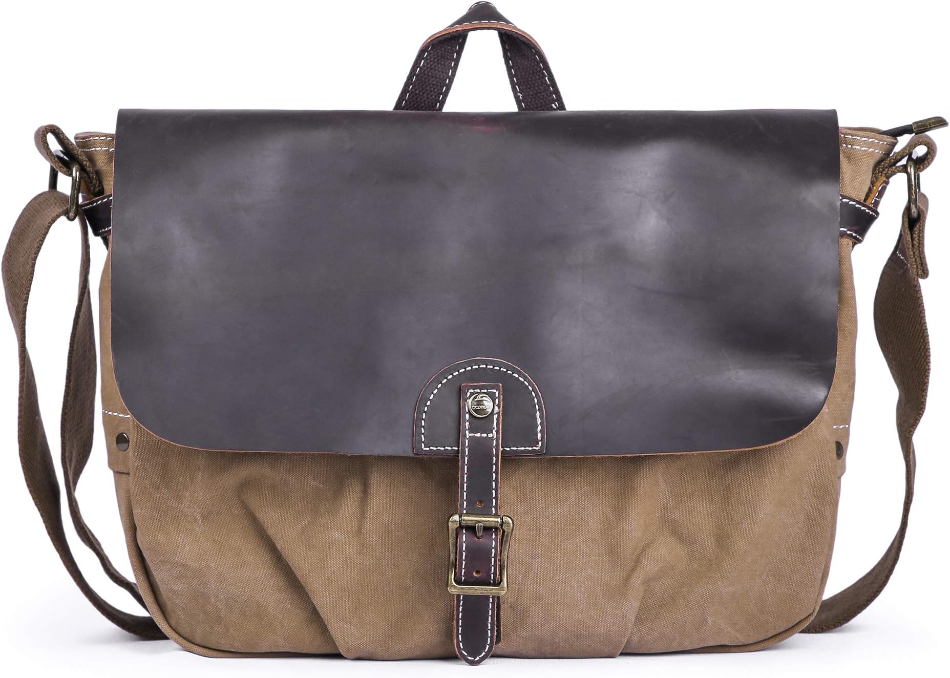 Gootium Canvas Leather Messenger Bag - Vintage Shoulder Bag, Khaki