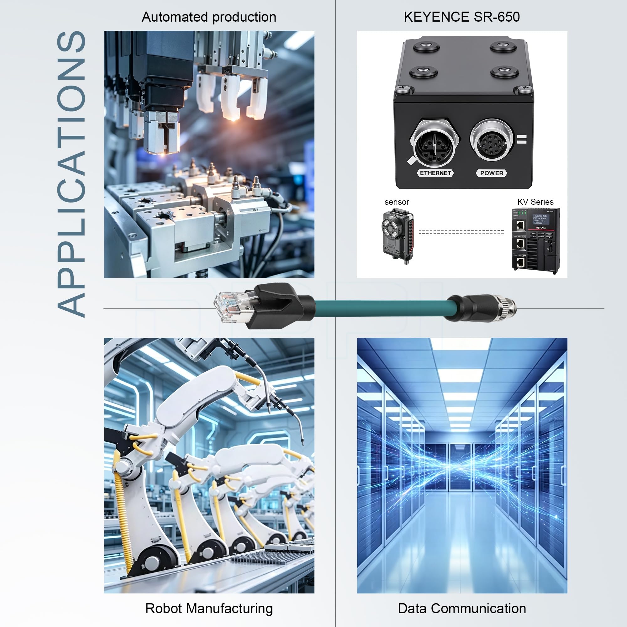 DRRI Right Angle M12 X-Coded 8 Pole to RJ45 Industrial Ethernet