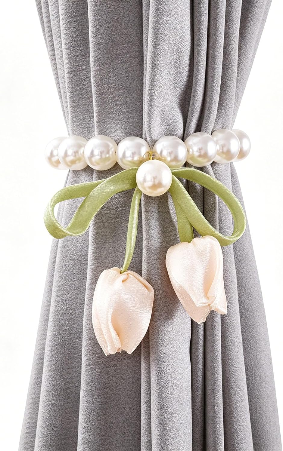 2 Packs Handmade Cherry Curtain Magnetic Tiebacks Curtain Ties Pearl Curtain Holdbacks for Home Office Decorationr(Cherry)