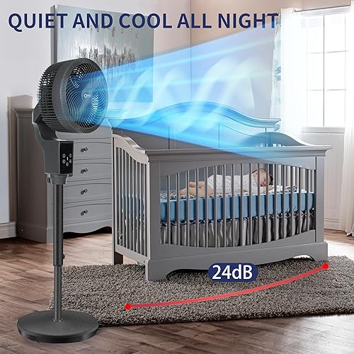 Miniatura 6 de Ventilador de pedestal oscilante, ventilador de pie de altura ajustable de 43.3 pulgadas, ventilador circulador de aire de 360, 3 modos, control