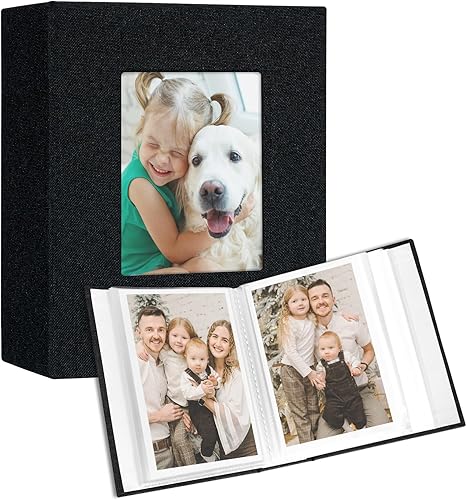 Miniatura 45 de Vienrose Álbum de fotos pequeño de 4 x 6 pulgadas, paquete de 2 mini libros de fotos con cubierta de lino, 26 páginas con capacidad para 52 Negro