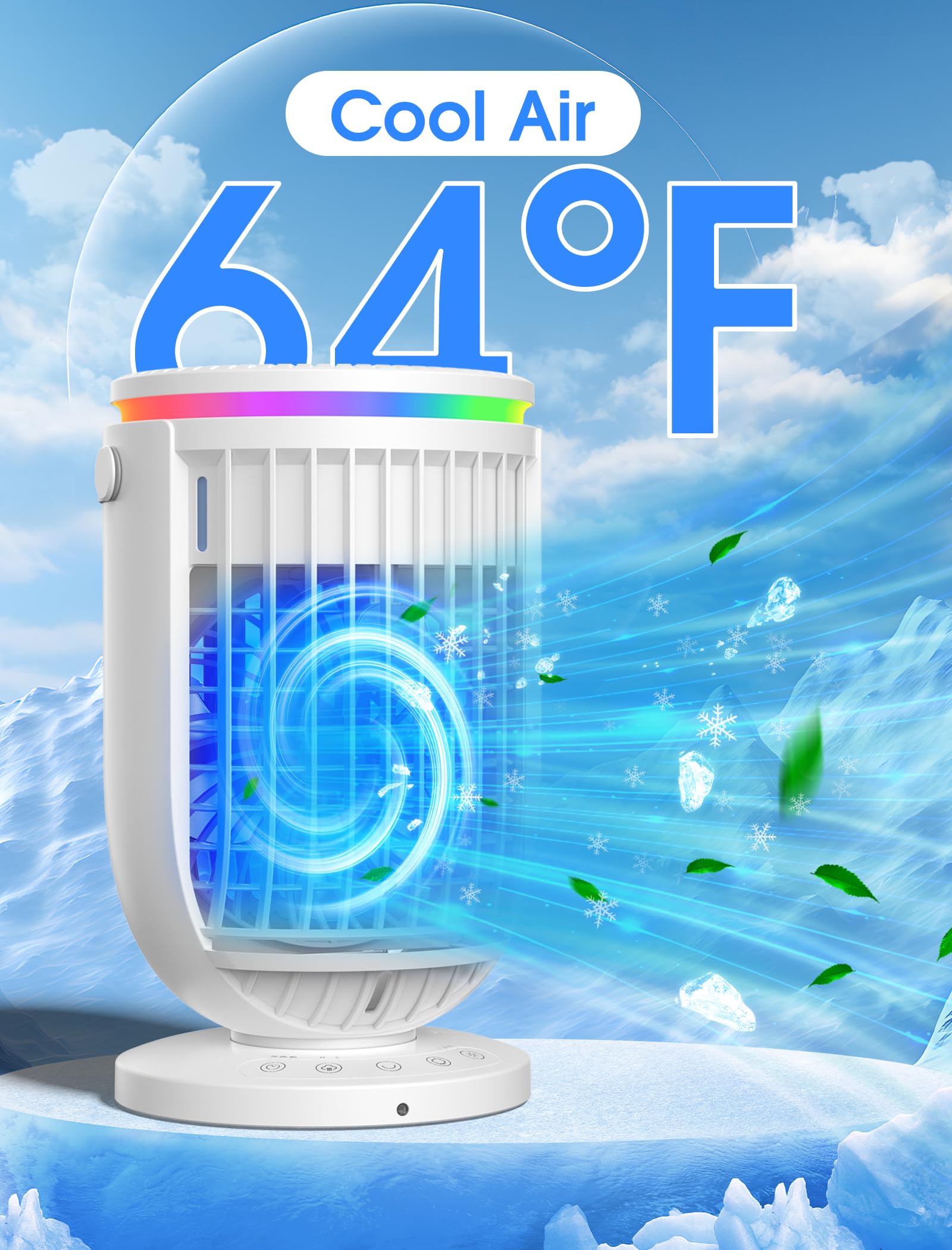 Photo 1 of ***Does not turn on **** Portable Air Conditioners,Personal Mini Air Conditioner Fan with 1200ml Water Tank,4 in 1 Evaporative Air Cooler Cooling Fan with 2 Modes,3 Speeds,7 Night Lights, Portable AC for Bedroom, Office, Desk