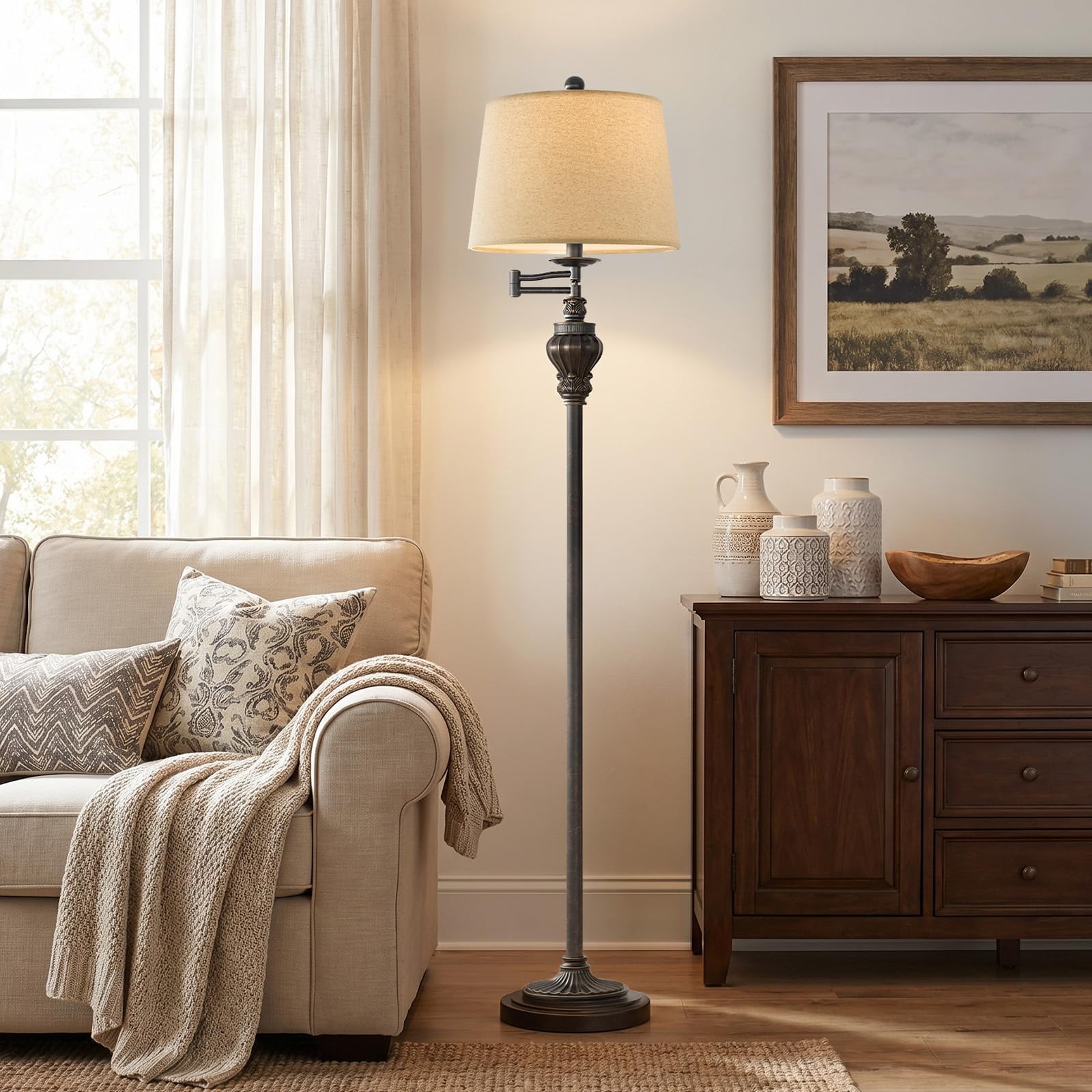 Vintage Floor Lamp with 350° Adjustable Swing Arm 61