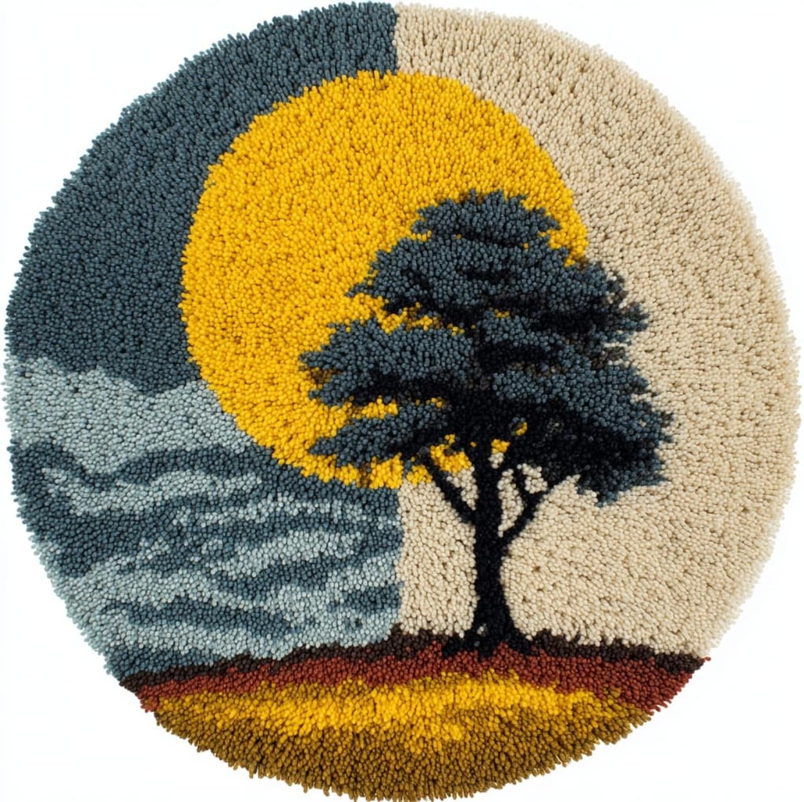 WallustrioaW Latch Hook Rug Kit,Cartoon Tree,Carpet Crochet Yarn Kits for Adults,Latch Hook Kits for Adults Colorful Pattern Printed Canvas,50x50cm
