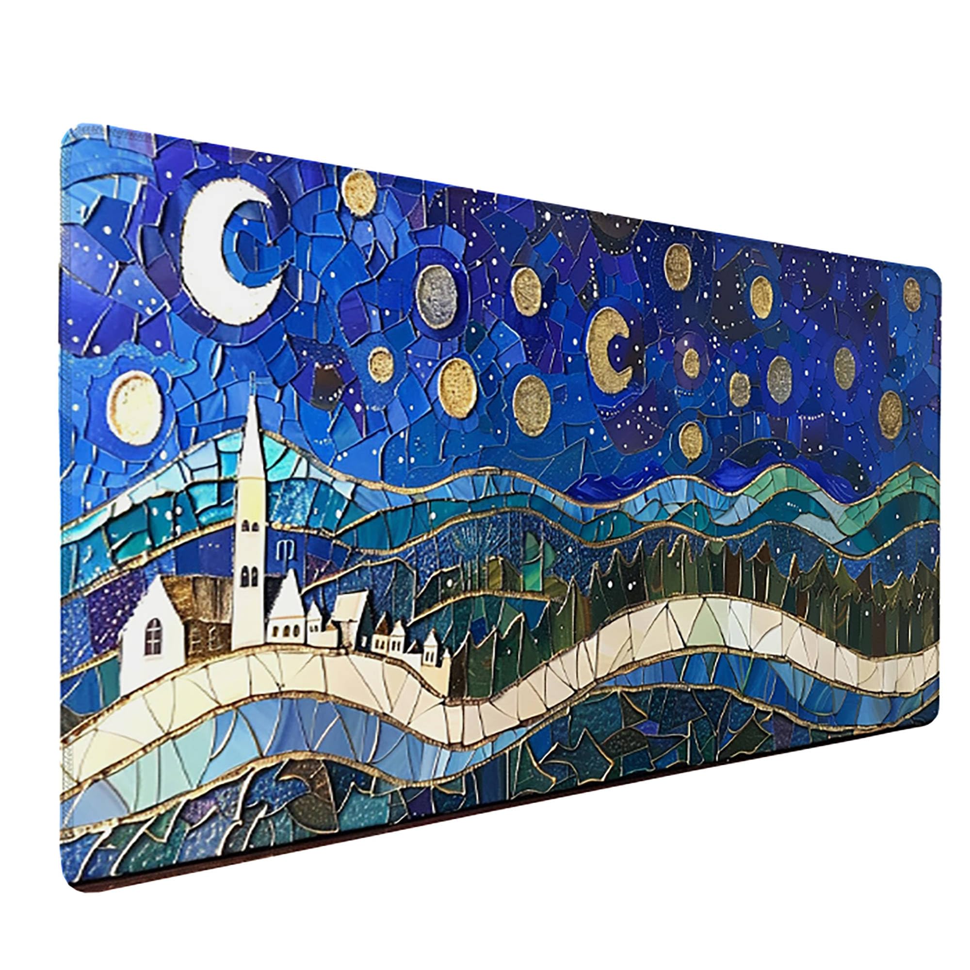 Niebieska podkładka pod mysz XXL, podkładka na biurko, 1200 x 600 cm, szyte krawędzie, podkładka pod mysz, gumowa podstawa, Van Gogh, podkładka pod mysz, stabilna przyczepność na gładkich