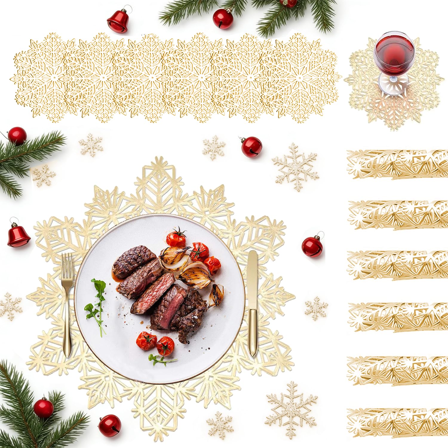 Sets de table flocon de neige dorés pour embellir vos repas de Noël en famille