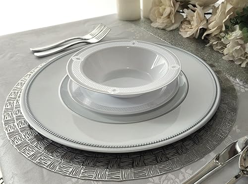 Miniatura 3 de " OccasionS - 20 cargadores redondos de plástico acrílico de 13 pulgadas, para decoración de cenas (corona, blanco y plateado)