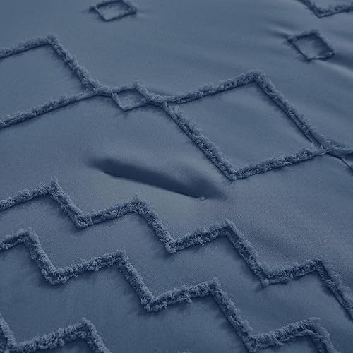 Miniatura 3 de Shatex Juego de edredón Queen de 3 piezas, ultra suave y bohemio copetudo para todas las estaciones, edredón azul marino tamaño Queen (90 x 90