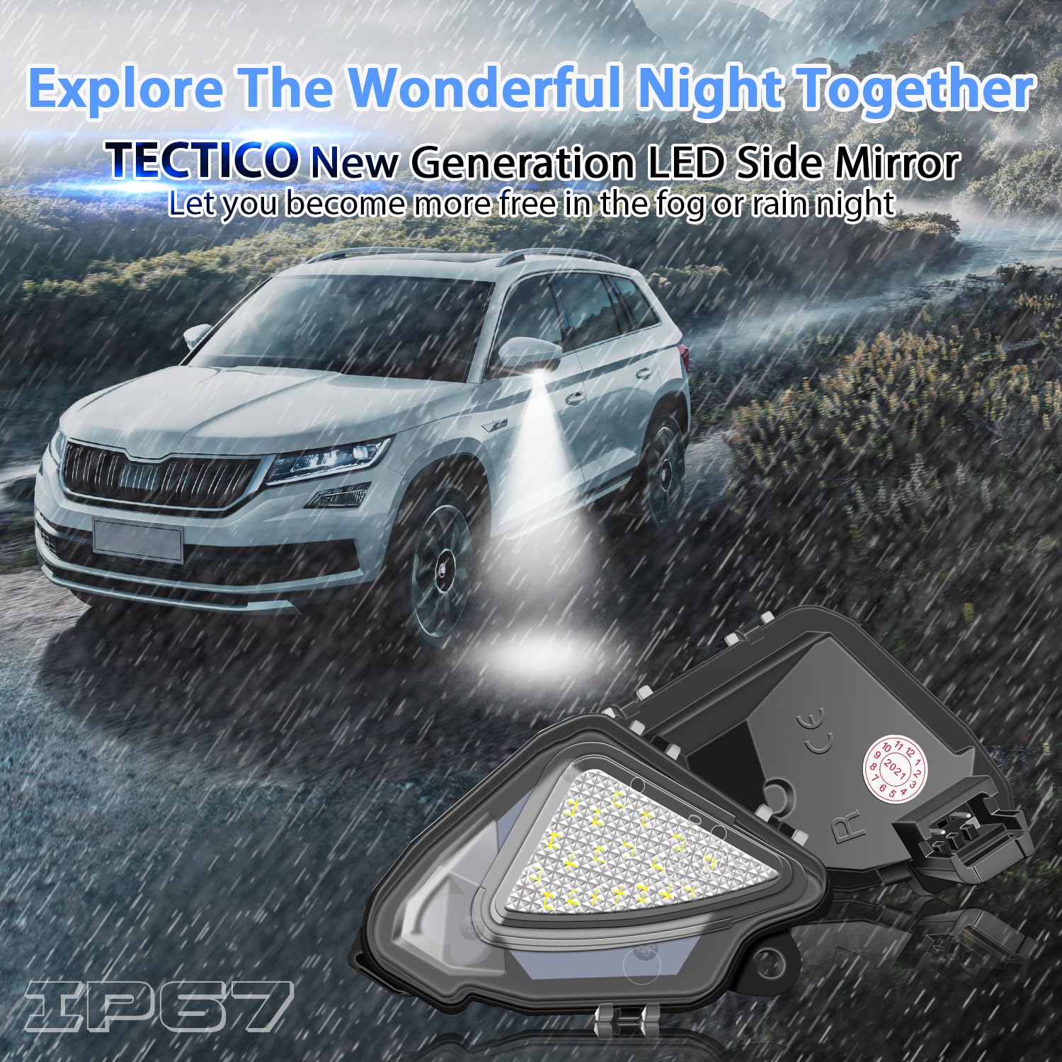 LED Luci Di Benvenuto Per Specchietti Skoda Octavia Superb Kodiaq Karoq VW T-Roc: Bianco Xenon 6000K - 3