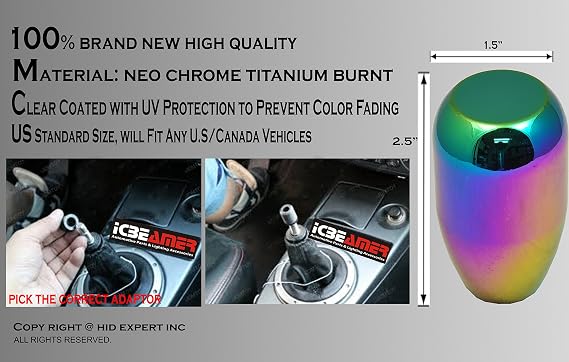 ICBEAMER Neo Chrome Aluminum 2.5 Shift Knob | Fits Automatic and 4, 5, 6 Speed Manual Transmission Vehicles | Interior Car Gear Lever Stick Shift Handle | Automotive Replacement Parts | 1 Piece