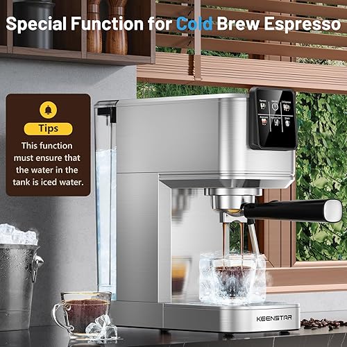 Miniatura 5 de KEENSTAR Máquina de café expreso de 20 bar con infusión fría caliente y rápida, cafetera de acero inoxidable, cafetera de café expreso con espumador
