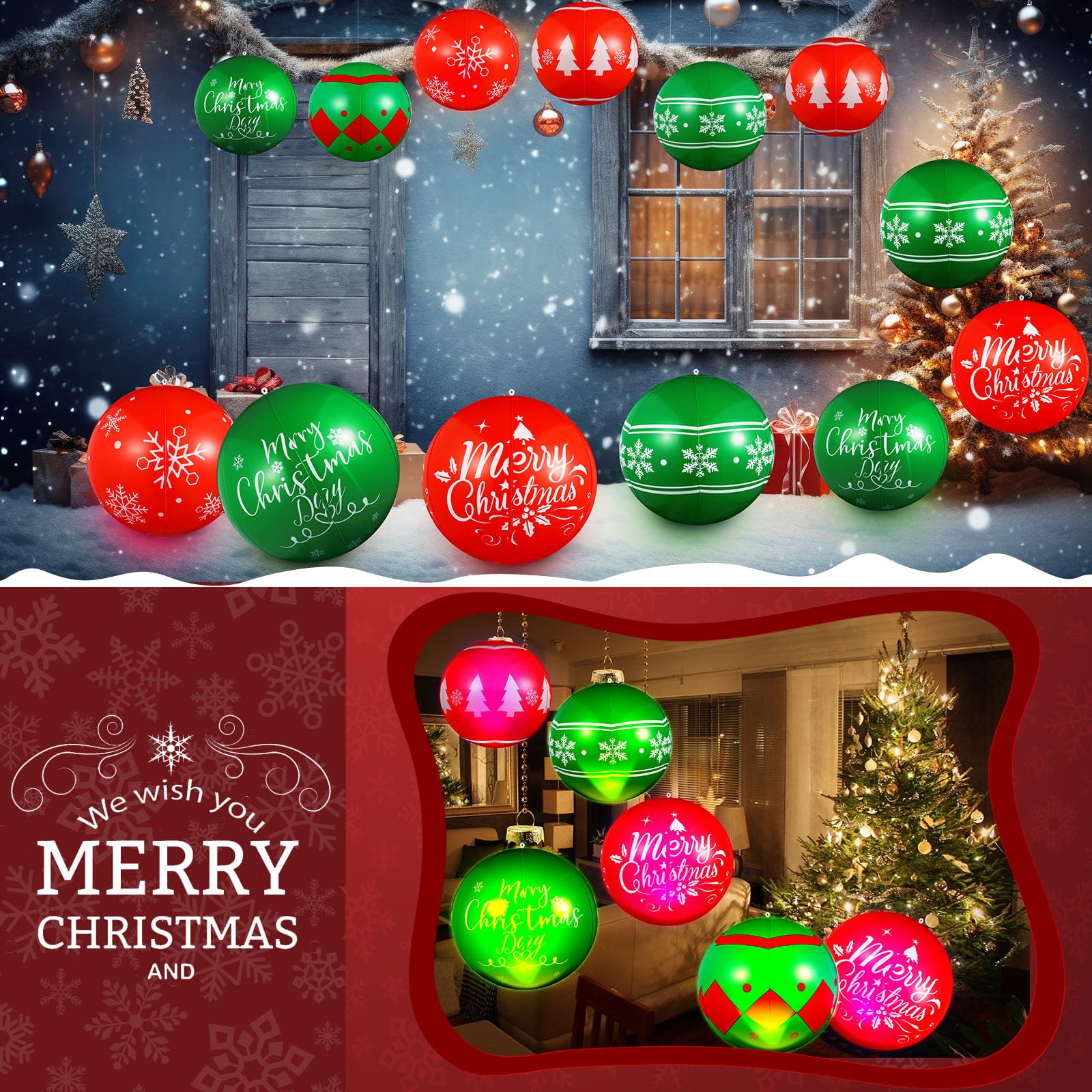 Jetec 12-Pack Inflatable Christmas Ball Decorations | 9 Inch Blow-Up Red & Green Balls For Outdoor Yard, Tree, Lawn Decor