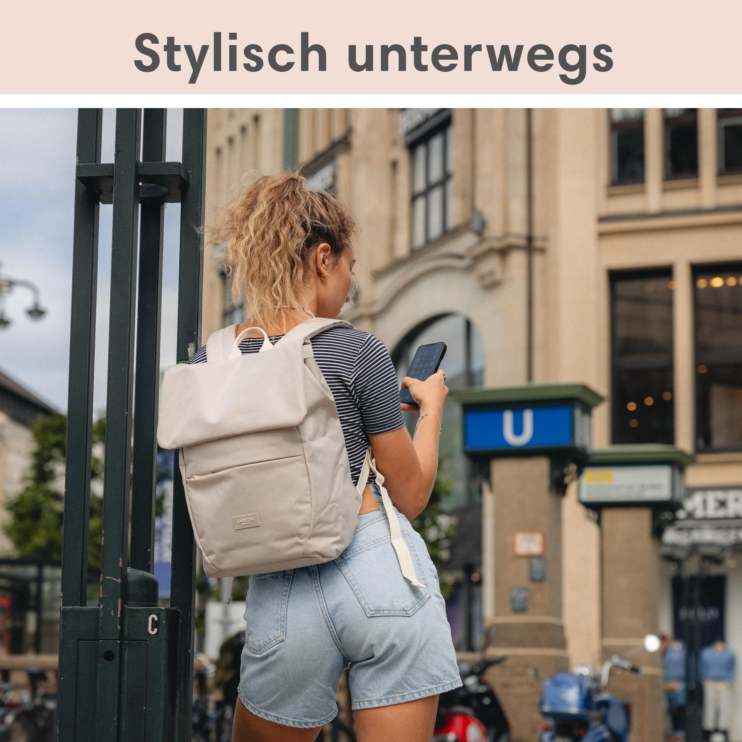 LARKSON Rucksack Damen Klein Beige - Ronja - Moderner Tagesrucksack mit Laptopfach für Uni Business City - 10L - Nachhaltig - Wasserabweisend