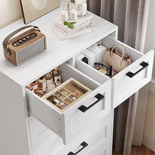 Miniatura 4 de Cómoda blanca de 6 cajones, cómoda blanca alta con gran espacio de almacenamiento, cómoda de almacenamiento de madera moderna, para sala de estar,