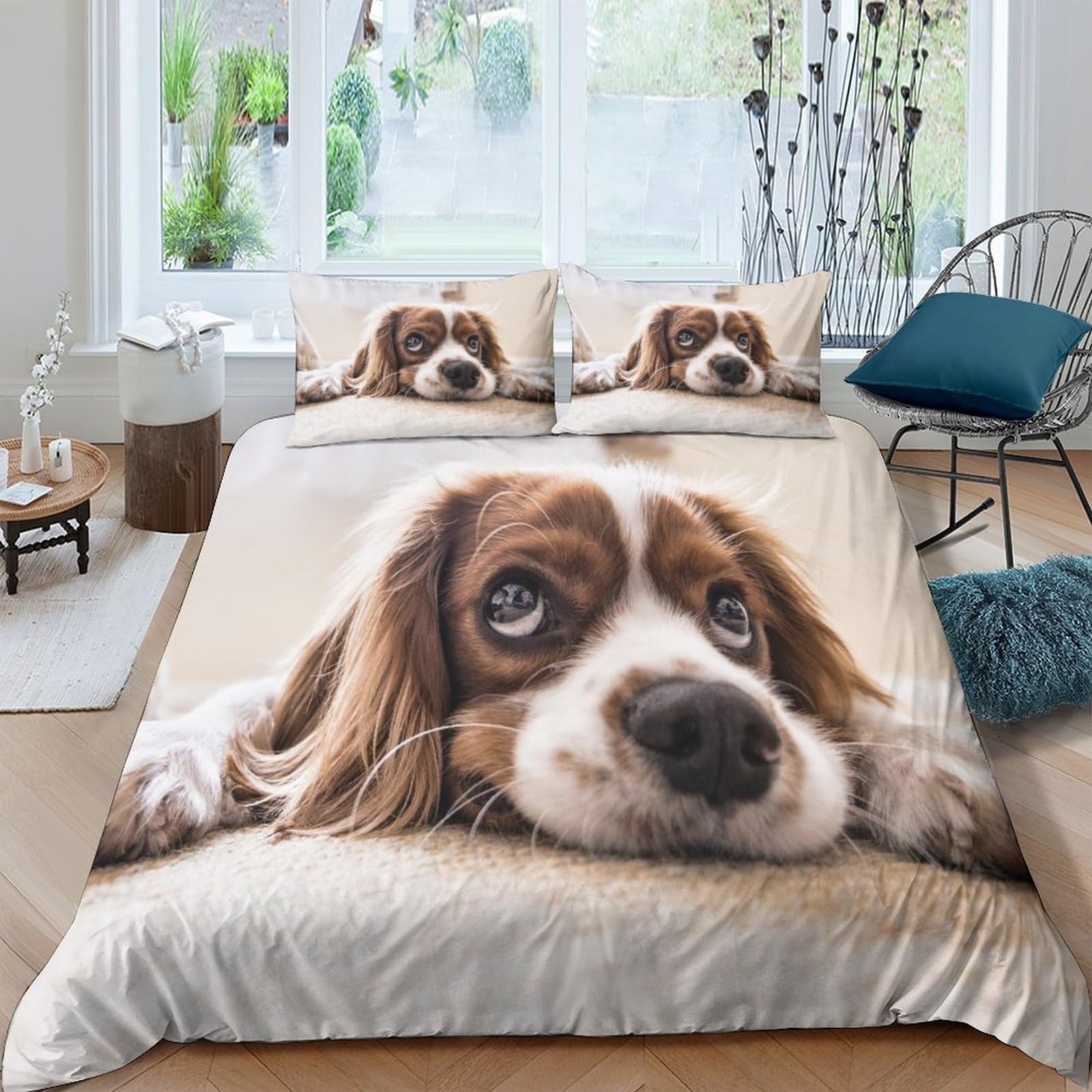 Housses de couettes microfibre double motif chiens mignon avec taies d'oreillers iofeer