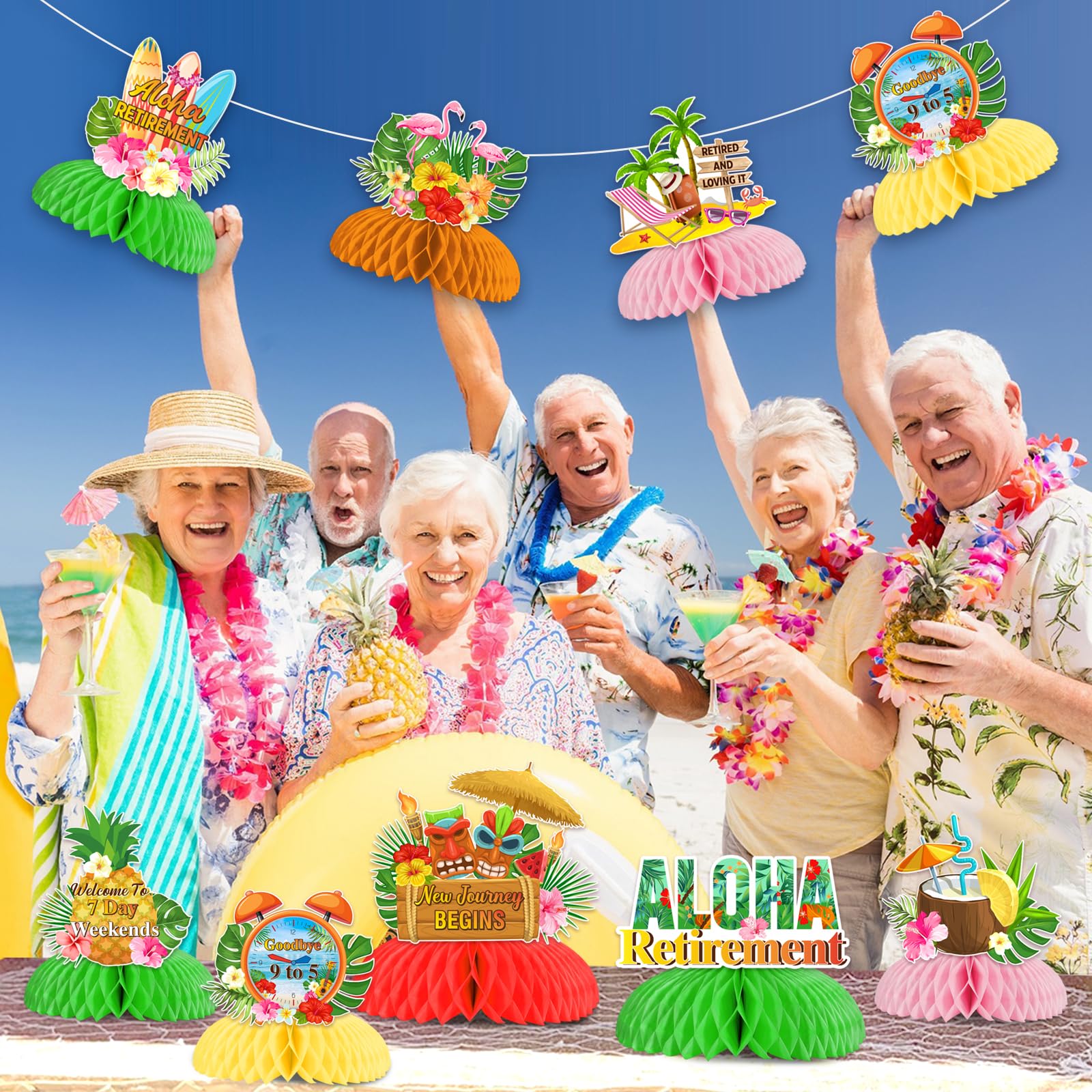 Aloha Ruhestandsparty-Dekoration – 8 Tropische Wabenaufsätze, Strand-Thema, Für Retirement-Party
