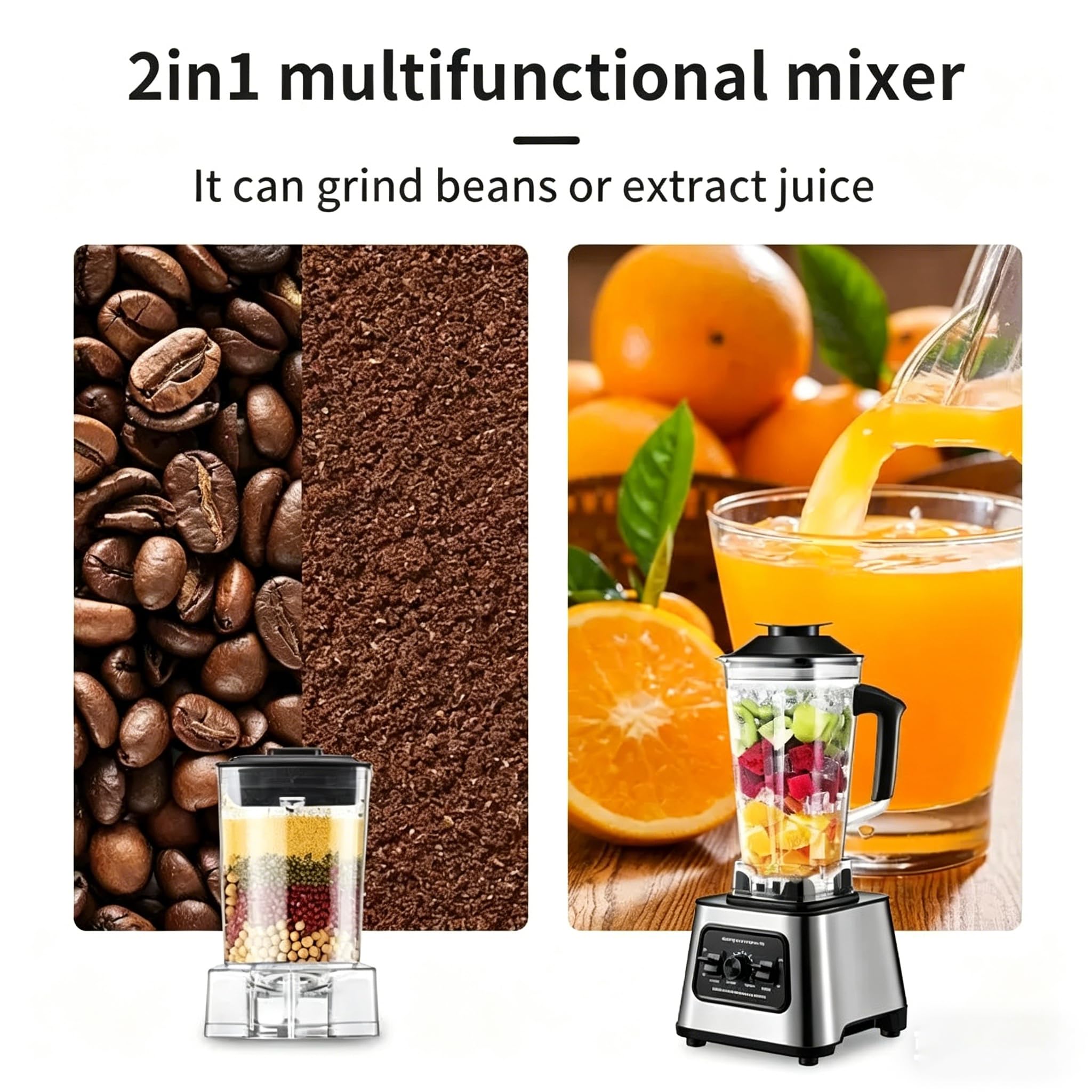 Blender do żywności 6000 W, szybkoobrotowy blender o pojemności 2,5 l z 8 ostrymi ostrzami i funkcją czyszczenia jednym kliknięciem, ekspres do smoothie 2 w 1 do koktajli, miksowania mrożonych napojów
