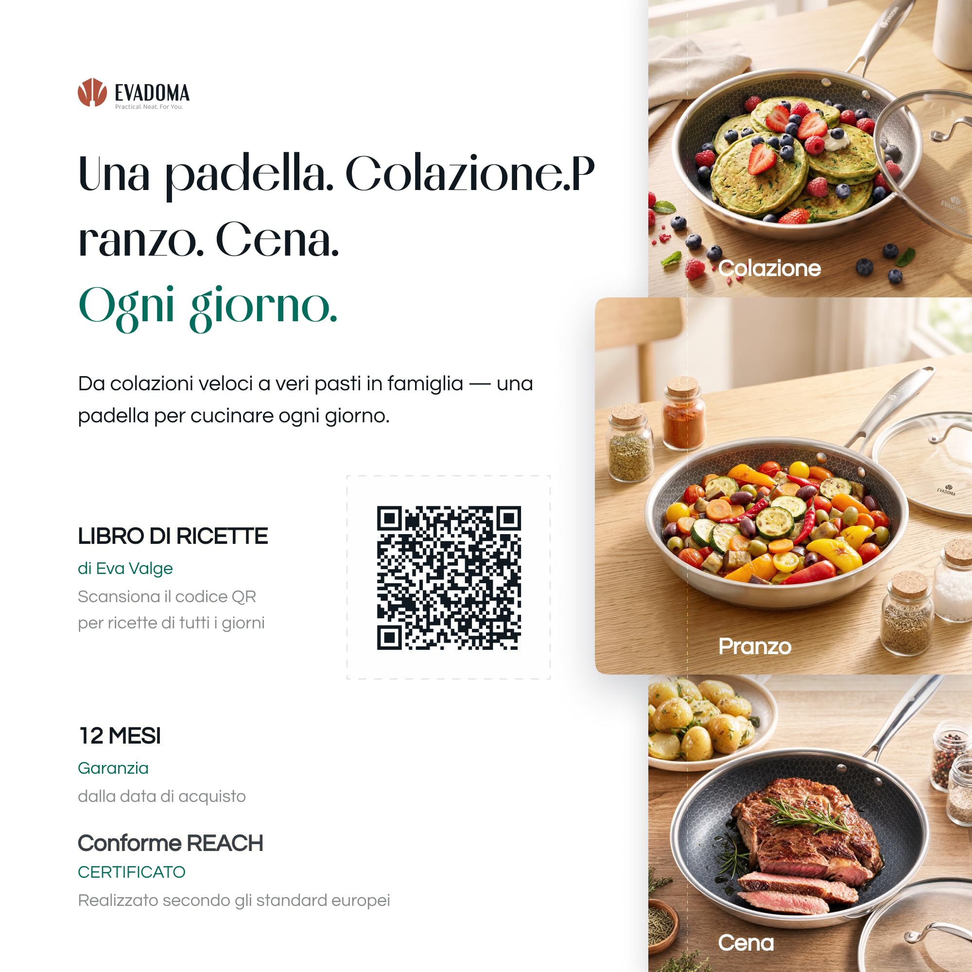 Padella in acciaio inox da 28 cm con coperchio in vetro, padella rivestita a nido d'ape, per tutti i tipi di piani cottura, inclusa induzione, padella antiaderente priva di PFOA, adatta per