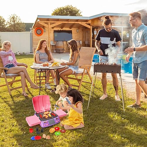 Miniatura 2 de Juego de parrilla de barbacoa para niñas 2024 con luz de sonido de humo simulado, accesorios de cocina rosa para niños de 2 a 4 años, 3 a 5 años,