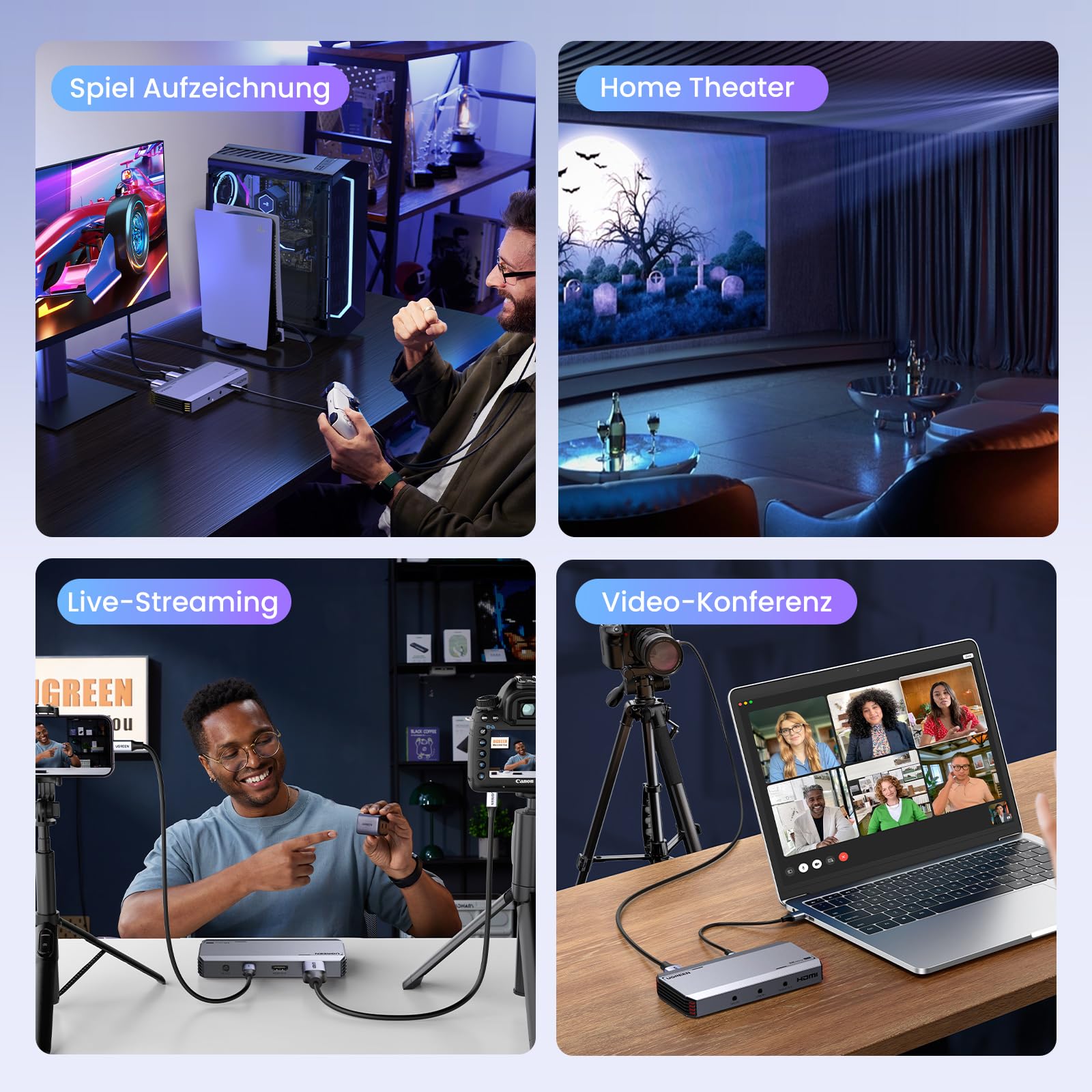 UGREEN Video Capture Card, HDMI Capture Card, USB 3.0 Video Aufnahmekarte 4K HDMI Loop-Out, 4K60Hz / 2K144Hz Videospiel-Capture für Streaming, funktioniert mit PS5/Switch/Switch2/Kamera/PC/Mac mini 4
