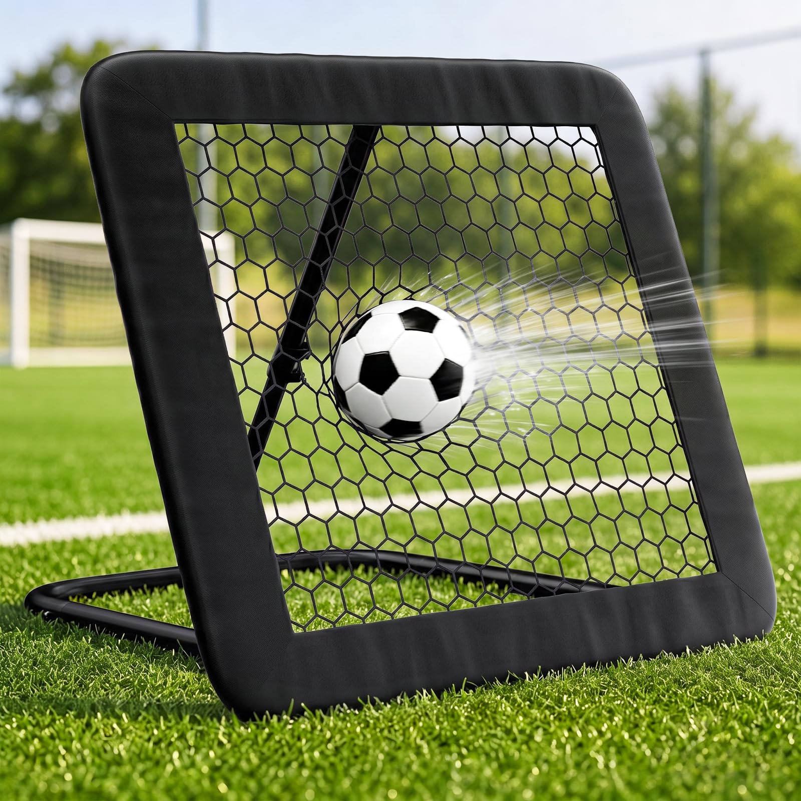 SUNYRISY Rimbalzo per calcio con bordo protettivo | Rete da calcio con telaio stabile, 98 x 98 cm
