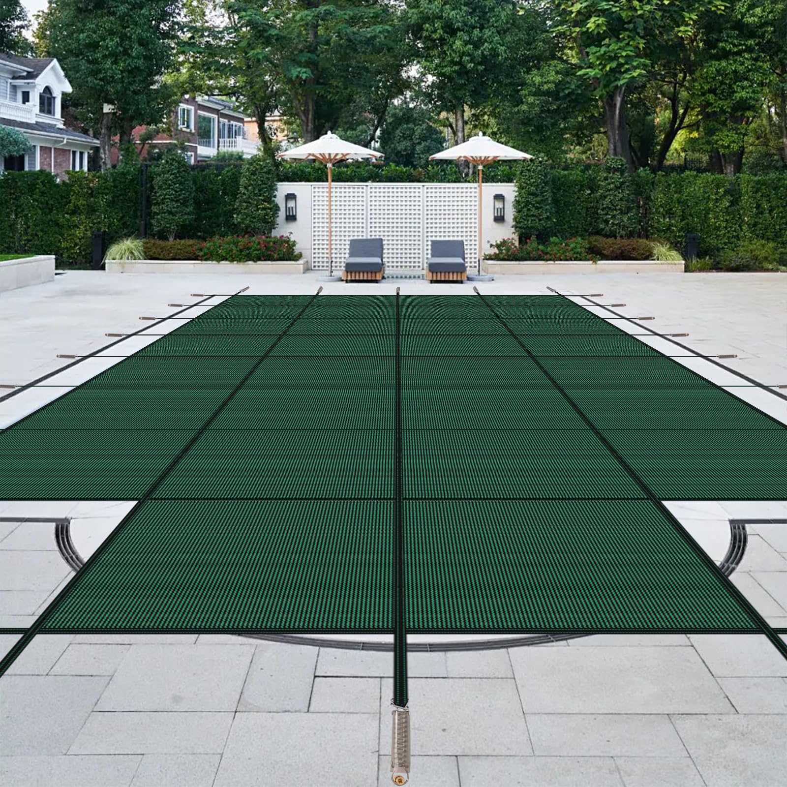 Pool Safety Cover for Inground Pools, Heavy-Duty Winter Pool Cover, Rectangle Mesh/Solid Swimming Pool Covers, Triple Stitched for High Strength & UV Protection Green