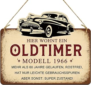 Geschenk zum 60 Geburtstag Mann, 1966 Jahrgang Geschenk - Witziges Oldtimer Holzschild, Deko 60 Geburtstag Mann, Lustige Geschenke zum 60 Geburtstag Mann, Geschenke zum 60 Jahre Geburtstag Mann