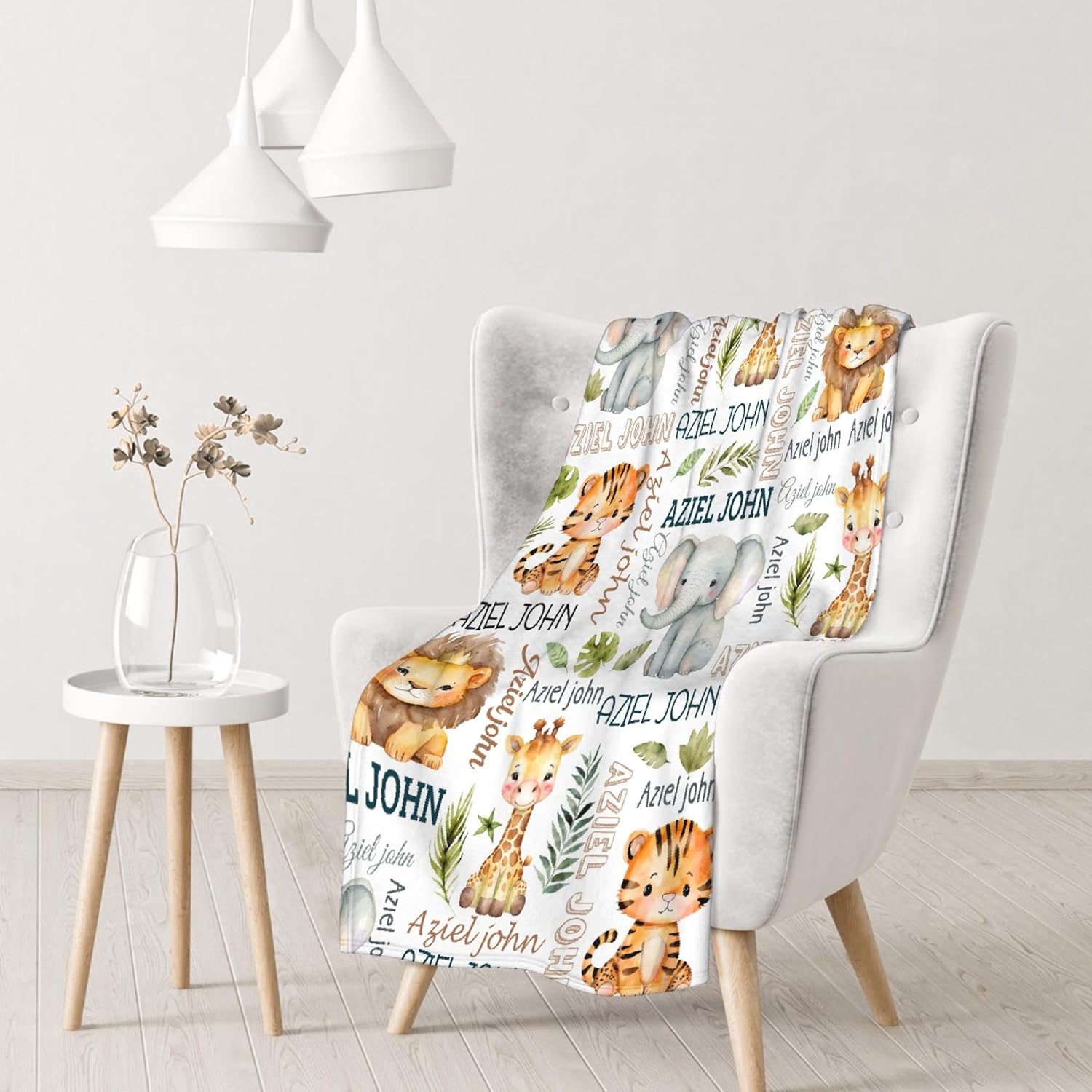 Personalized Custom Elephant Animal Baby Blanket with Name - Swaddle Blanket for Toddlers, Infants, Kids, Newborns - Nursery Stroller Crib Decor Throw - Birthday Gift