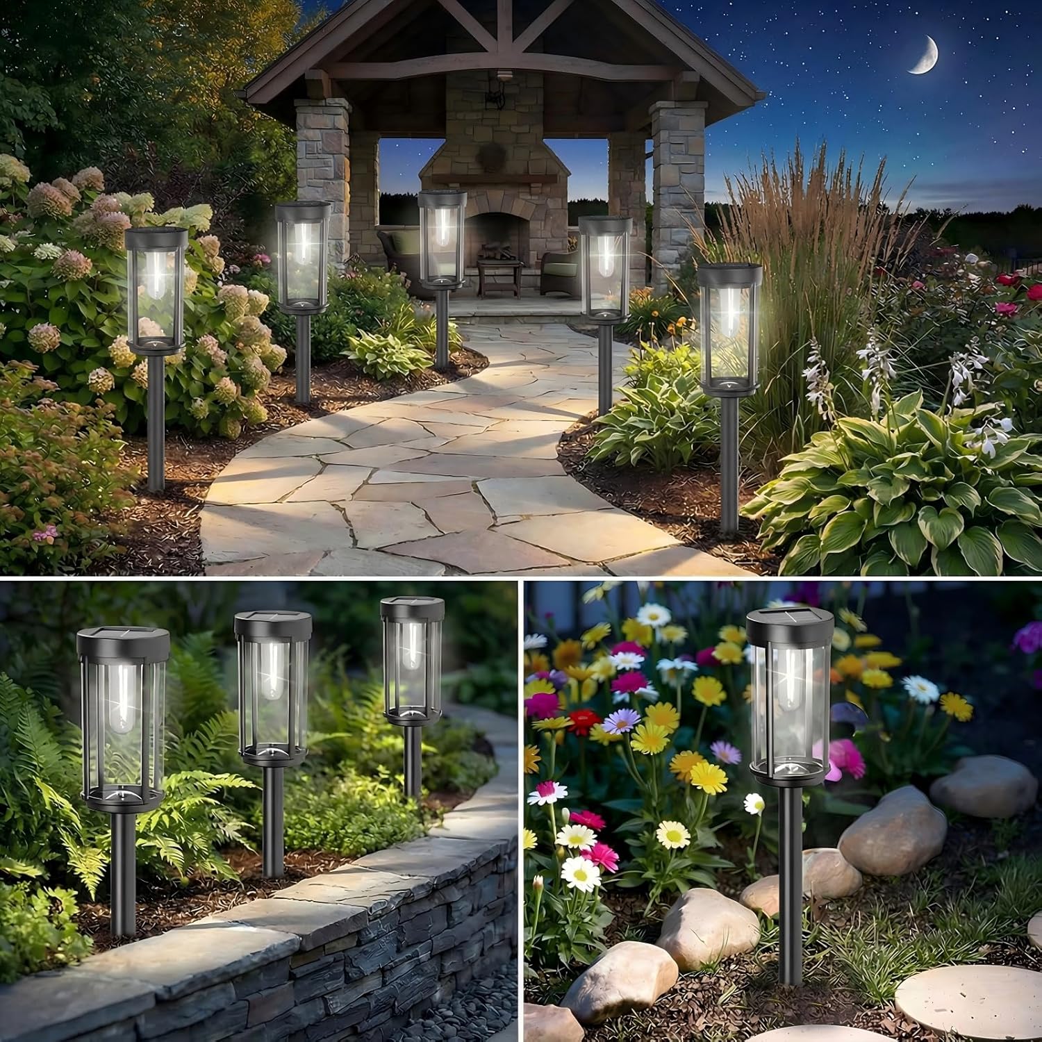 Sparkblaze 12 Pack Solar Pathway Lights Outdoor, Modern Classic Solar Garden Lights, Auto On/Off Landscape Lighting for Yard, Lawn, Patio, Walkway, Waterproof Solar Stake Lights. (12, Cold White)