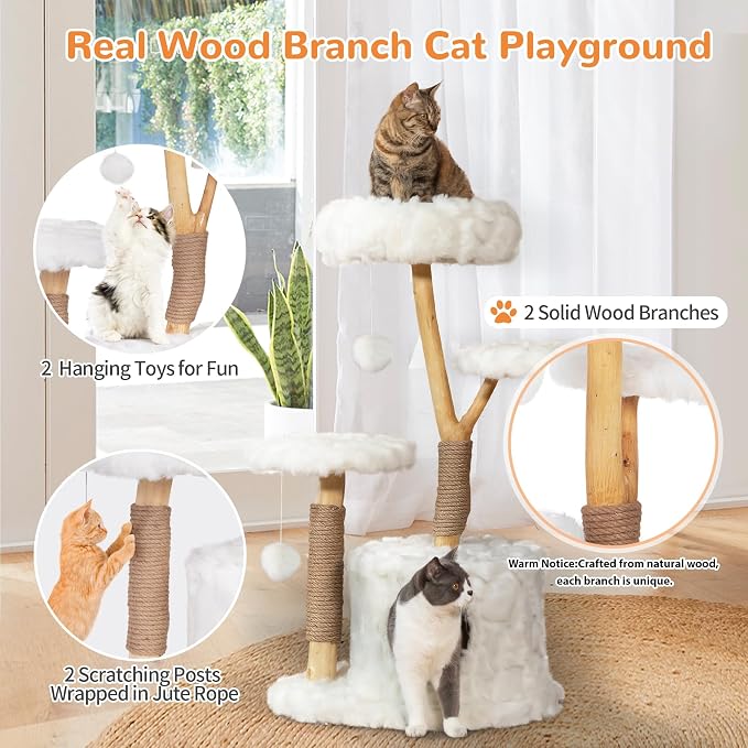 Torre moderna para gatos COZIWOW blanca 34x17.7x41.7 pulg miniatura 2