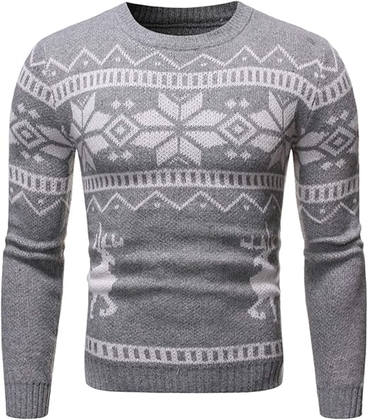 DerDer Men's Christmas, Christmas Pullover, Round Neck Knitted Sweater